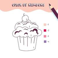 Coloring page with cute  cupcake. Color by numbers. Educational kid game, drawing childrens activity, printable worksheet. vector