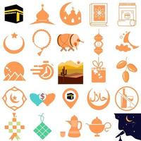 conjunto de iconos de arte de línea islámica popular. iconos de vector de línea de ramadan kareem. iconos de línea islámica. incluyó los íconos como musulmán, rezar, mezquita, religión y más. conjunto de icono islámico, eid mubarak para web