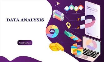 Modern flat design 3d isometric concept of Big Data Analysis for banner and website. Isometric landing page template. Digital information chart and statistic financial budget. Vector illustration.