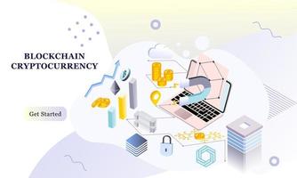 Modern flat design isometric background of blockchain and cryptocurrency for banner and website. Landing page template. Virtual cash transaction, cryptocurrency blockchain concept. Vector illustration