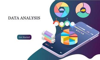 Modern flat design 3d isometric concept of Big Data Analysis for banner and website. Isometric landing page template. Digital information chart and statistic financial budget. Vector illustration.