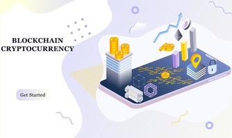 Modern flat design isometric background of blockchain and cryptocurrency for banner and website. Landing page template. Virtual cash transaction, cryptocurrency blockchain concept. Vector illustration