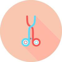 Professional medical scissor in circle icon with long shadows. Surgical Instrument, Medical clamp, hairstyle scissor icon. Medical equipment. Scissors icon vector illustration.