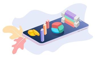 Modern flat design 3d isometric concept of Big Data Analysis for banner and website. Isometric landing page template. Digital information chart and statistic financial budget. Vector illustration.