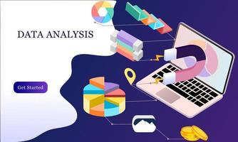 diseño plano moderno concepto isométrico 3d de análisis de big data para banner y sitio web. plantilla de página de destino isométrica. cuadro de información digital y presupuesto financiero estadístico. ilustración vectorial. vector