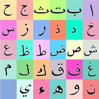 set of Arabic alphabet, vector. Colorful Arabic Alphabet. The names and the shapes of the letters in the Arabic alphabet colored squares for kids. Set Hijaiyah Arabic font alphabet vector