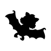 Cute bat. Black silhouette. Design element. Vector illustration isolated on white background. Template for books, stickers, posters, cards, clothes.