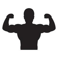 Bodybuilder strong man. Black silhouette. Design element. Vector illustration isolated on white background. Template for books, stickers, posters, cards, clothes.
