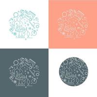 Islamic line icons set circular shaped. Ramadan Kareem icons symbols in circle pattern. Modern vector illustration of Islamic icons for web page template, print media, banner, background, poster.