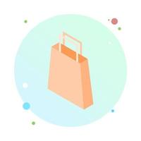 Bolsa de papel isométrica 3d en el icono de círculo. Bolsa de compras para colección publicitaria y de marca para diseño minorista para página web, interfaz de usuario, móvil. ilustración vectorial para productos y cosas. vector