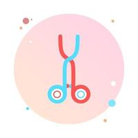 Scissors in circle icon vector. Professional medical scissor in round shaped. Surgical instrument, medical clamp, hairstyle scissor icon. Medical equipment. Vector illustration.