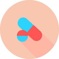 Medical pill in circle icon with long shadows. Medicine, pharmacy, hospital of drugs. Medication, pharmaceutics concept. Vector illustration. Drugs flat icon. pill, capsule. Healthcare medicine icon.