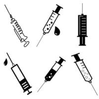 Set of medical syringe, hypodermic needle, Inject needle concept of vaccination, injection. Trendy flat style. vector illustration. Drug dose business concept. Symbol web site design, logo, app, UI.