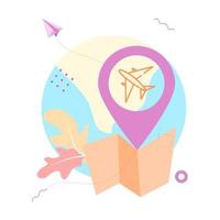 concepto de entrega en línea. Envío de paquetes de entrega de respuesta rápida para aplicaciones móviles y concepto de sitio web. seguimiento de pedidos en línea con mapa y avión. ilustración vectorial de estilo plano. vector