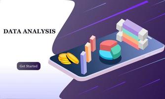 Modern flat design 3d isometric concept of Big Data Analysis for banner and website. Isometric landing page template. Digital information chart and statistic financial budget. Vector illustration.