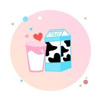 ilustración vectorial de productos lácteos envasado de leche. caja de leche en el icono de círculo. elementos para el diseño de productos lácteos, logotipo de la granja, tienda de comestibles, alimentos saludables, etc. ilustración de diseño plano de vector. vector