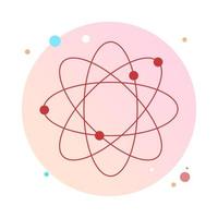 Icon structure of the nucleus of the atom in circle icon. Atom, protons, neutrons and electrons. Symbol of nuclear energy, scientific research and molecular chemistry design. Vector illustration.