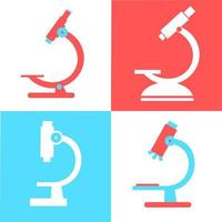 Microscope icon set. Symbol of science, chemistry, pharmaceutical instrument, microbiology magnifying tool. Microscope flat style for graphic design template. Suitable for logo, web, UI, mobile app. vector