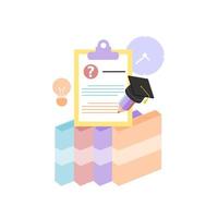 Modern flat design isometric concept of Online Education Test banner template for website and mobile development. Online training, exam, exercise, quiz, final test. Vector illustration.