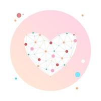 Heart link in circle icon. Concept of medical technology and healthcare. 3D polygonal wireframe heart. Abstract polygonal heart. Valentine day greeting postcard. Vector illustration