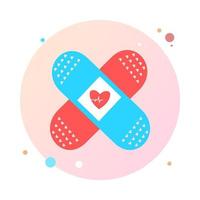 yeso médico en el icono de círculo. Vendaje y cuidado adhesivo de la salud en icono de forma redonda. ilustración vectorial de cinta adhesiva médica, yeso, cinta de lesiones para protección y cuidado. vector