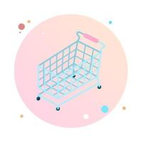 Carrito de supermercado de compras isométrico en el icono de círculo. concepto de descuento. Ilustración 3d plana para infografías y diseño de ilustración vectorial. maqueta de diseño plano de moda. vector