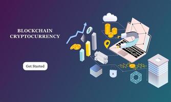 Modern flat design isometric background of blockchain and cryptocurrency for banner and website. Landing page template. Virtual cash transaction, cryptocurrency blockchain concept. Vector illustration