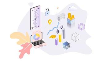 Modern flat design isometric background of blockchain and cryptocurrency for banner and website. Landing page template. Virtual cash transaction, cryptocurrency blockchain concept. Vector illustration