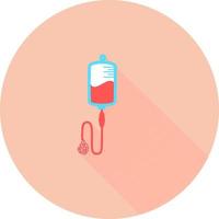 Infusion in circle icon with long shadows. Intravenous bag, blood, drip. Medical help concept. Vector illustration can be used for topics like hospital, therapy, chemotherapy. Iv, infuse, blood bag.