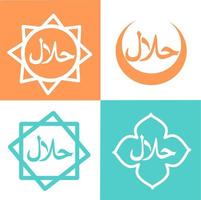 Halal food labels vector set on orange, green and white background. Badges, logo, tag round, and label design. suitable for banner, flyer, trade mark, and other advertising materials. easy to modify