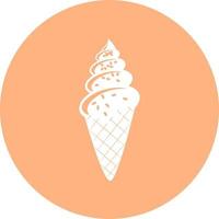 Vector illustration of ice cream cone in pink circle icon. Ice cream cone flat style in round icon. Ice cream design for poster. Sweet dessert pastry.