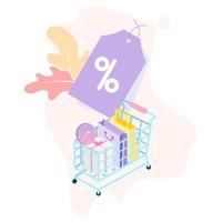 Customers getting reward gift. Happy about discount, cashback, coupon, big sale or voucher promotion. Flat Isometric vector illustration for sale, loyalty program, bonus, promotion concept.