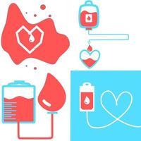 Set of A blood donation bag with tube shaped as a heart. EPS10 vector format. web site design, icon, logo, app, UI. Vector illustration. World blood donor. Give blood