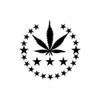 el logotipo de la hoja de marihuana y la estrella en un círculo a su alrededor son negros vector