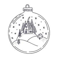 elemento de diseño navideño. estilo doodle. casa en la bola de navidad ilustración de invierno para el diseño y la decoración de tarjetas de felicitación e invitación