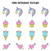 Find picture which is different from others. Worksheet for kids. vector