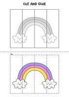 Cut and glue game for kids. Cute kawaii rainbow. vector