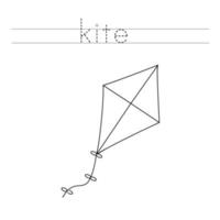 Trace the letters and color kite. Handwriting practice for kids. vector