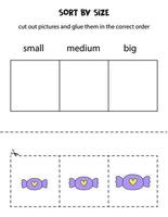 ordenar las imágenes por tamaño. hoja de trabajo educativa para niños. vector