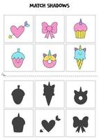 Find shadows of cute elements. Cards for kids. vector