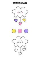 Color cute cloud with hearts. Worksheet for kids. vector