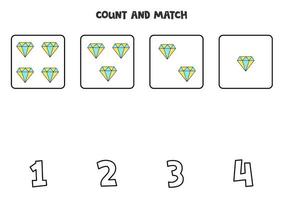 Counting game with cute diamonds. Math worksheet. vector