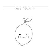 Trace the letters and color lemon. Handwriting practice for kids. vector