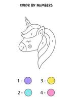 Color cute unicorn by numbers. Worksheet for kids. vector