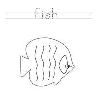 Trace the letters and color cute sea fish. Handwriting practice for kids. vector