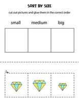 Sort pictures by size. Educational worksheet for kids. vector