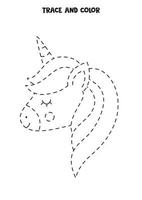 Trace and color cute unicorn. Worksheet for girls. vector