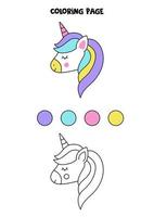 unicornio de dibujos animados lindo de color. hoja de trabajo para niños. vector