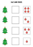 juego de matemáticas para niños. contar y pegar bolas rojas de navidad. vector