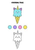 Color cute cartoon unicorn ice cream. Worksheet for kids. vector